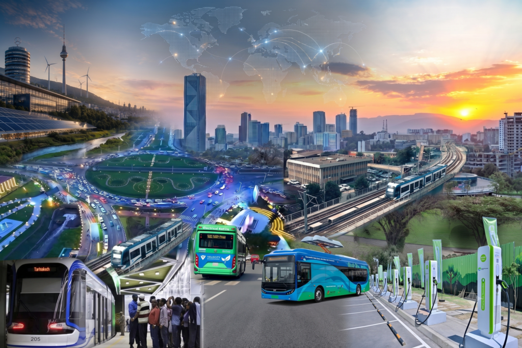 Concept illustration connecting Germany and Ethiopia through mobility and technology